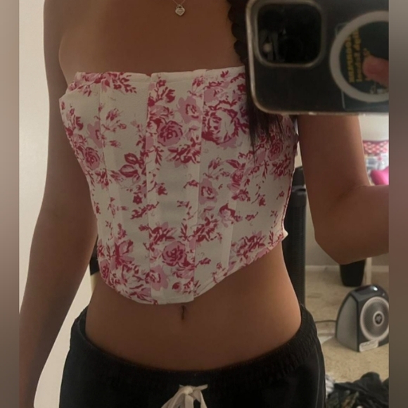 SHEIN Pink floral corset tube top sz Small - Picture 7 of 9